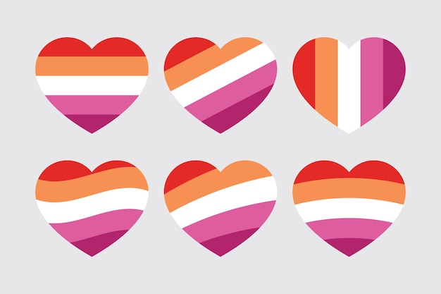 Orange white and pink colored heart icons as the colors of the lesbian flag LGBTQI concept