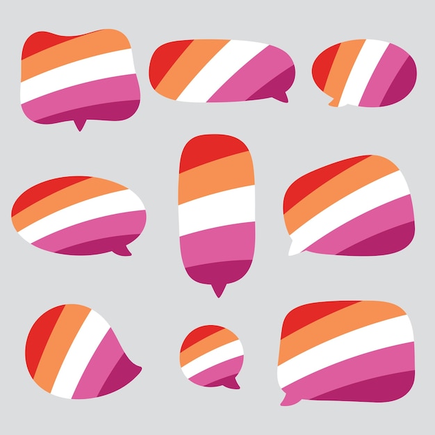 Orange white and pink colored speech bubble icon as the colors of the lesbian flag lgbtqi concept