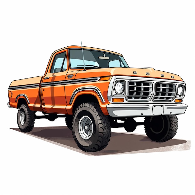 Vector an orange and white truck with the word ford on the front