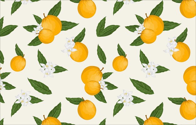 orange with leaves and flowers seamless pattern