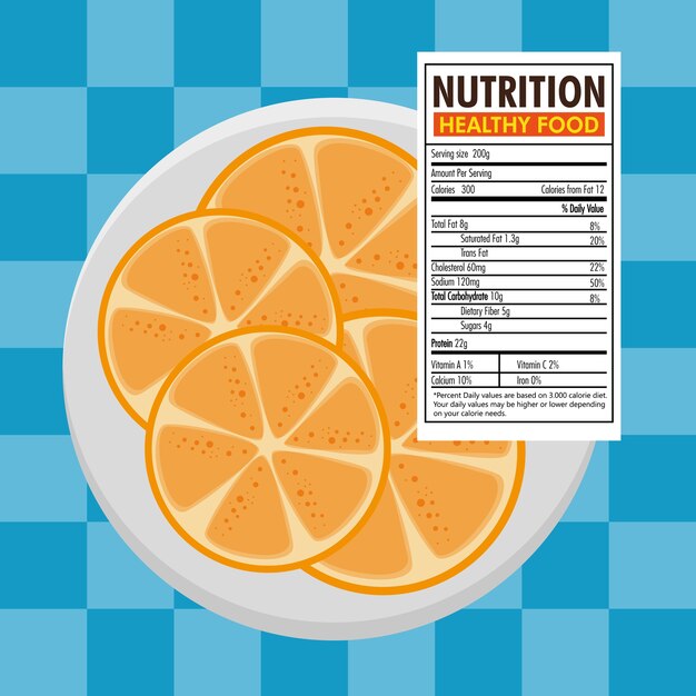 Orange with nutrition facts vector illustration design