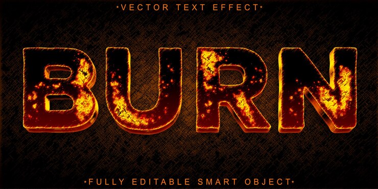 Vector orange worn fire burn vector fully editable smart object text effect