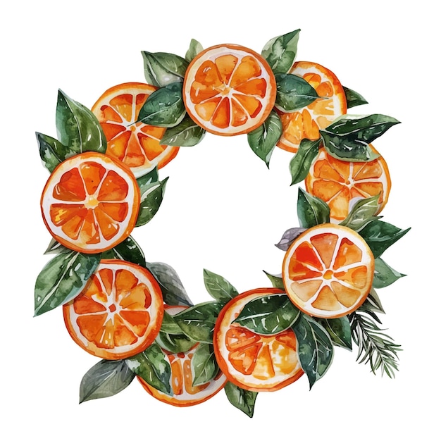 Vector orange wreath watercolor paint