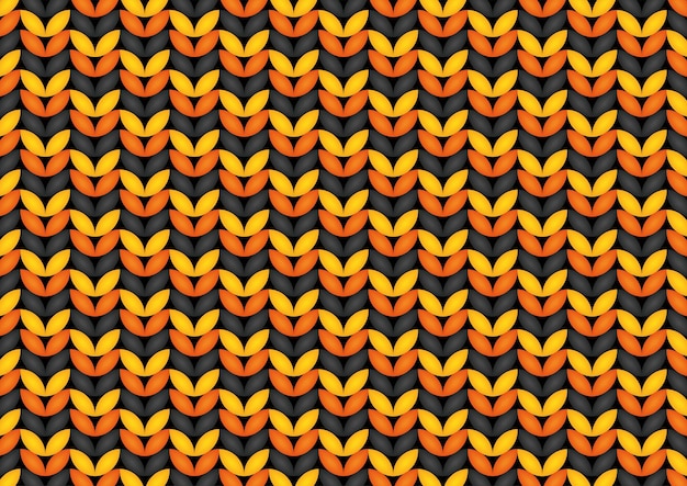 オレンジ色 黒い葉のシームレスパターン