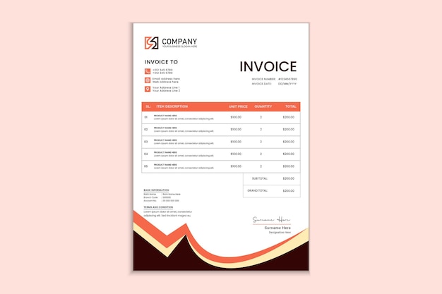 Orange yellow and chocolate color invoice design for your business