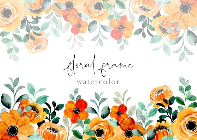 Orange yellow floral frame with watercolor