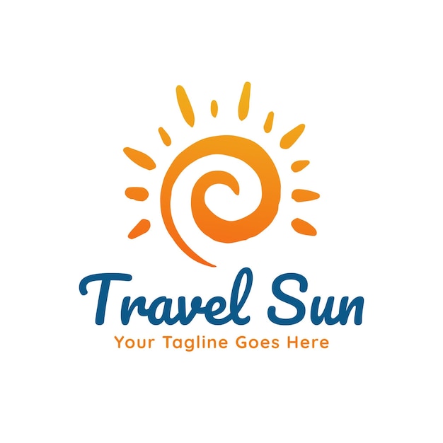 Orange yellow gradient sun logo icon abstract hand drawn illustration for your travel company