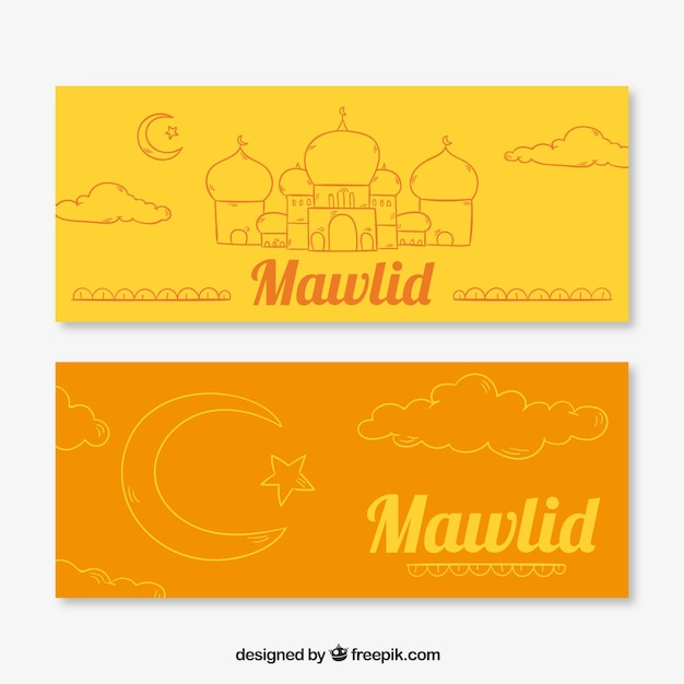 Orange and yellow mawlid banners