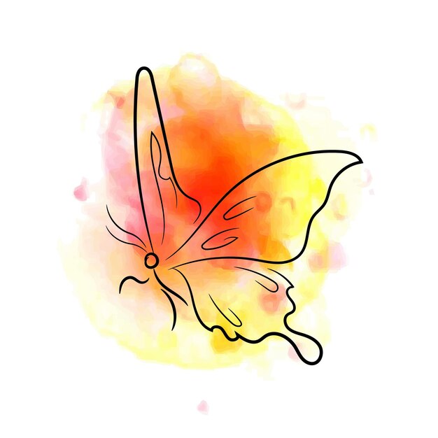 Vettore acquerello di inchiostro a farfalla giallo-rosa arancione