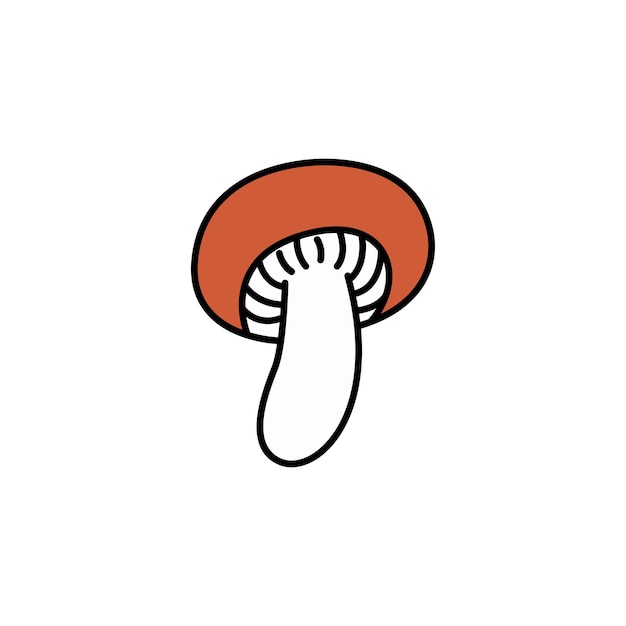 Orangecap russula groovy mushroom doodle element autumn collection black outline isolated