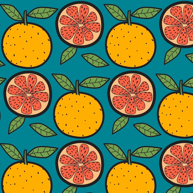 Oranges Fruit Pattern With Blue Background.