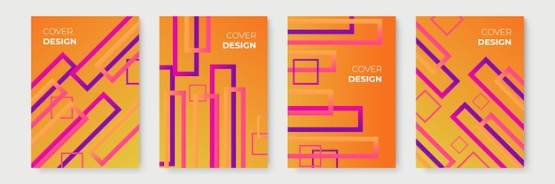 Oranje abstracte geometrische omslagontwerpen met kleurovergang, trendy brochuresjablonen, kleurrijke futuristische posters. vector illustratie