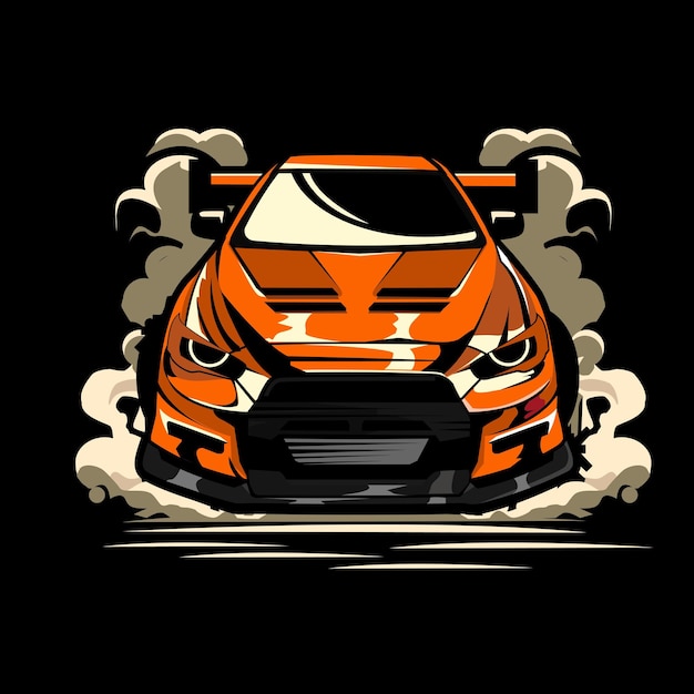 Vector oranje auto met rook geschikt voor t-shirt