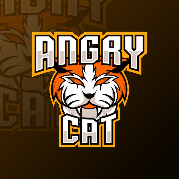 Vector oranje boze kat mascotte gaming logo sjabloon