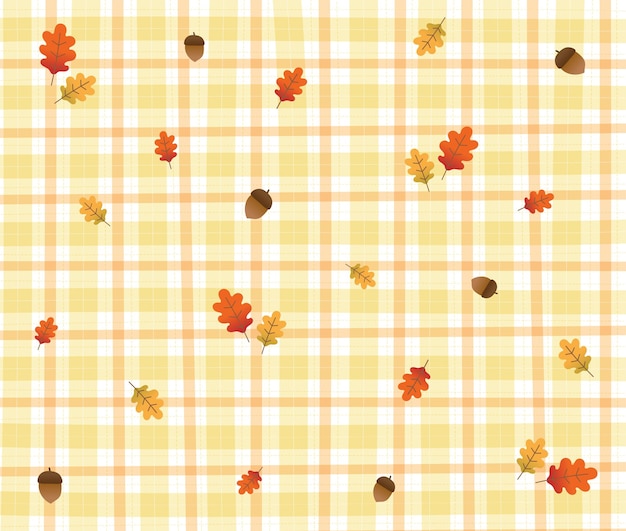 Oranje bruin eikenblad eikel geel gingham patronen herfst herfst achtergrond vector illustratie