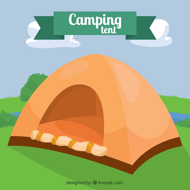 Oranje camping tent in een landschap