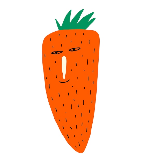 Vector oranje cartoon comic wortel personage met mooi gezicht comic personage doodle stijl illustratie
