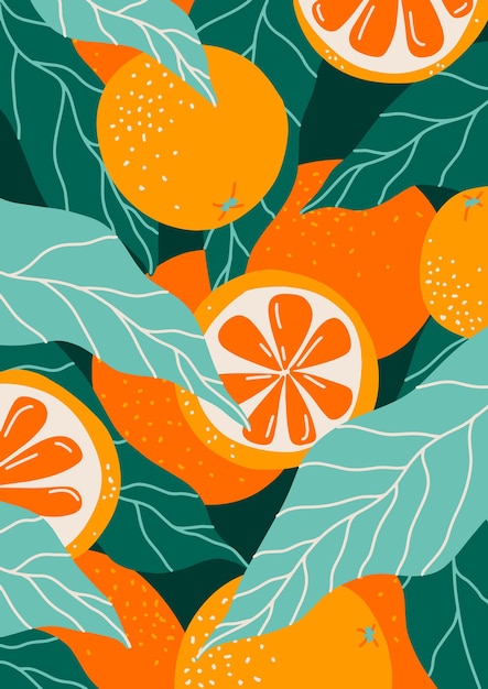 Oranje citrusvruchtenachtergrond Vruchten en bladeren van sinaasappelboom voor het afdrukken van ansichtkaarten op sociale media