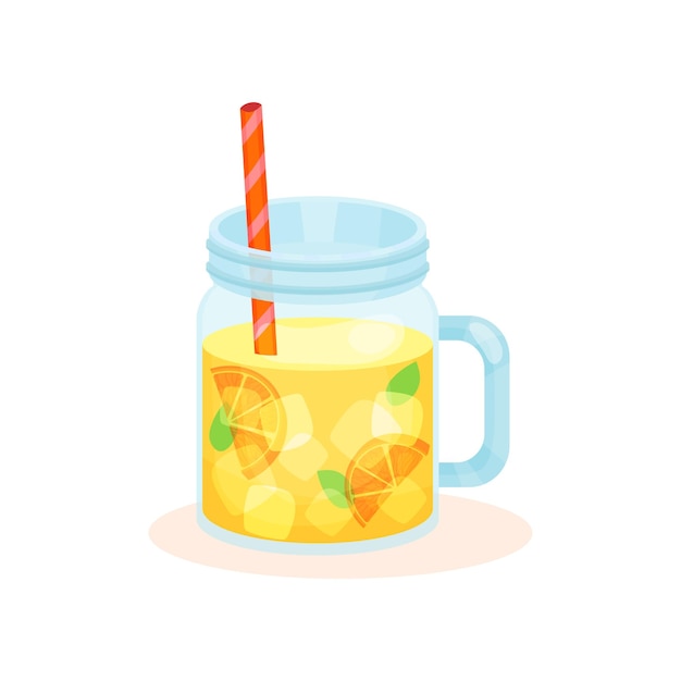 Oranje cocktail met ijsblokjes in een mason jar mok vector illustratie op een witte background