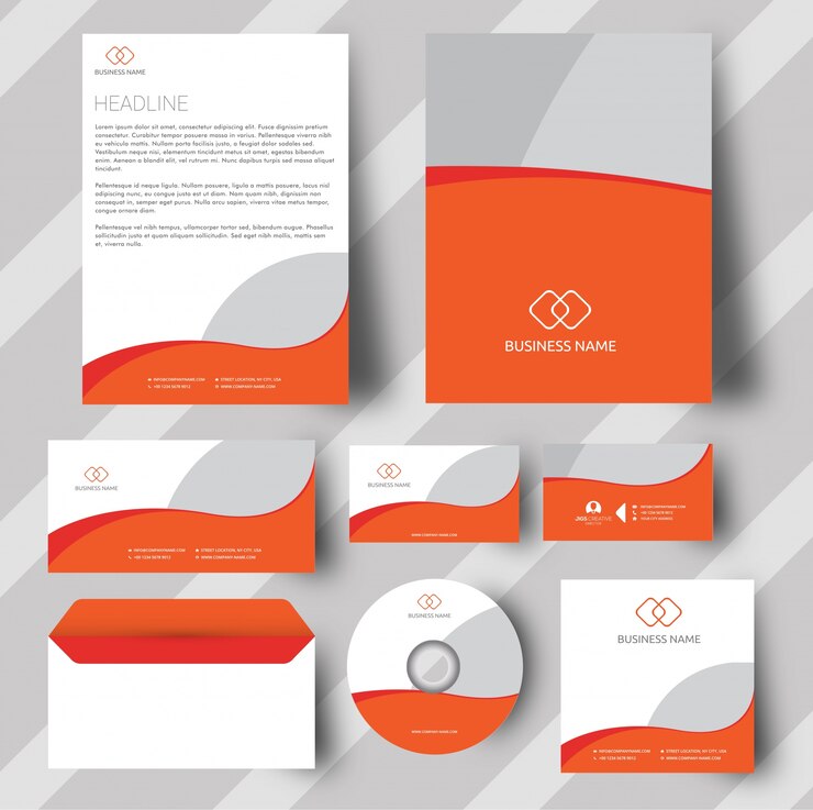 Vector oranje corporate briefpapier set sjabloon