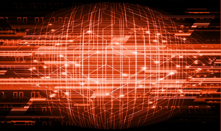 Vector oranje cyber circuit toekomstige technologie concept achtergrond