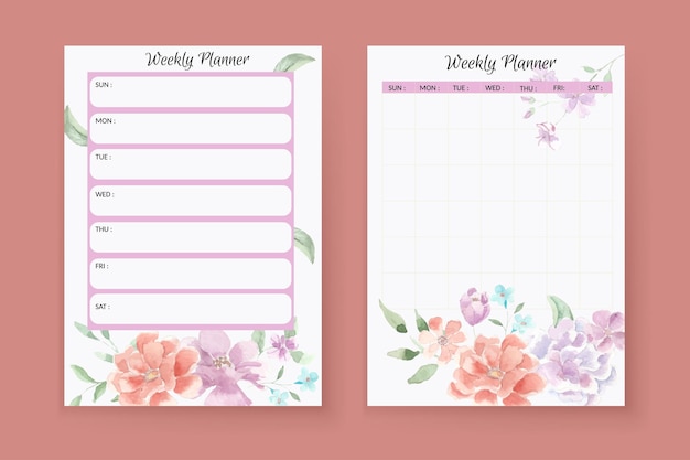 Oranje en paars roze bloem aquarel weekplanner