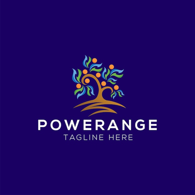 Oranje en power leaf logo ontwerpsjabloon met moderne stijl