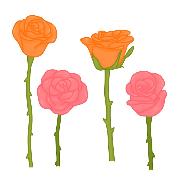 Oranje en zoon roze bloem rozen kawaii doodle platte cartoon vectorillustratie