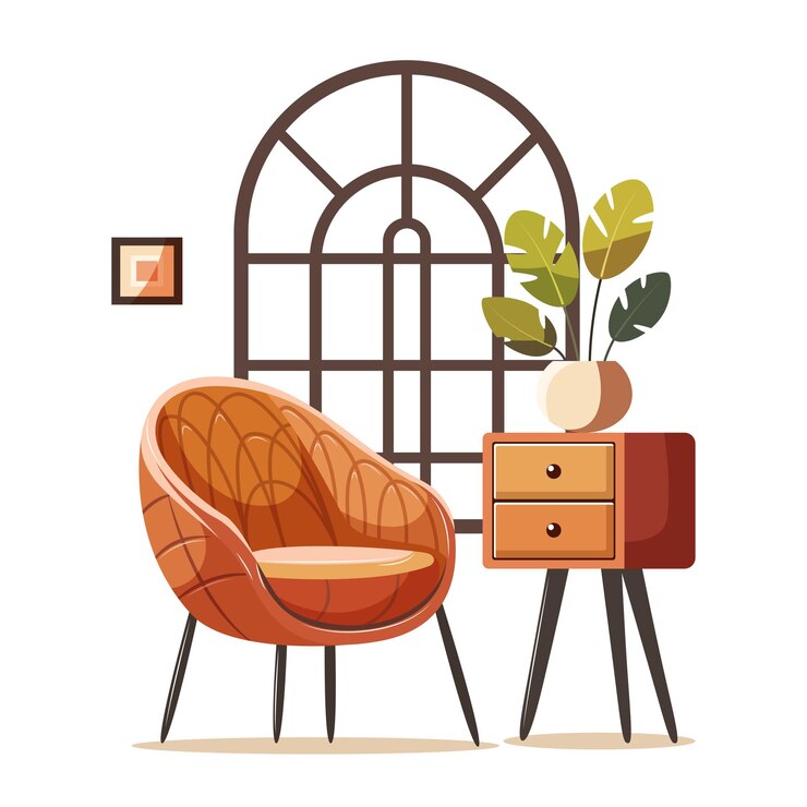 Vector oranje fauteuil met kussens.