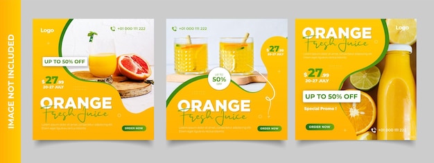 Oranje frisdrank menu promotie social media bannersjabloon