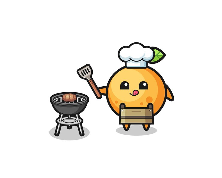 Oranje fruit barbecue chef met een schattig grill design