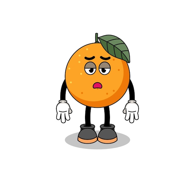 Vector oranje fruit cartoon met vermoeidheid gebaar karakterontwerp