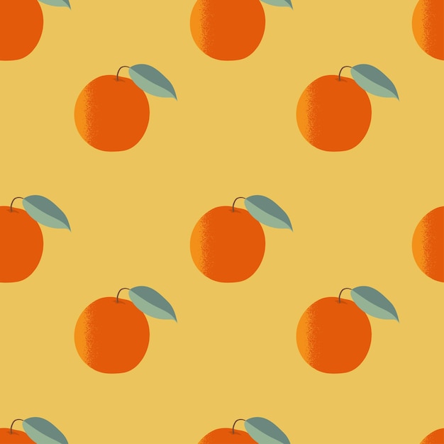 Oranje fruit en bladeren op geel vector naadloos patroon voor inpakpapier textielbehang