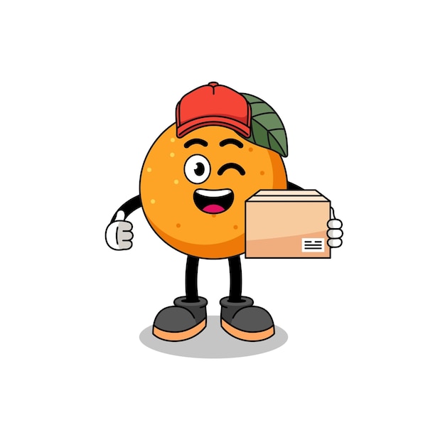 Oranje fruit mascotte cartoon als koerier karakterontwerp
