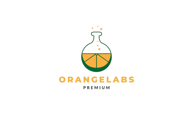 Oranje fruit met laboratoriumfles logo vector illustratie ontwerp