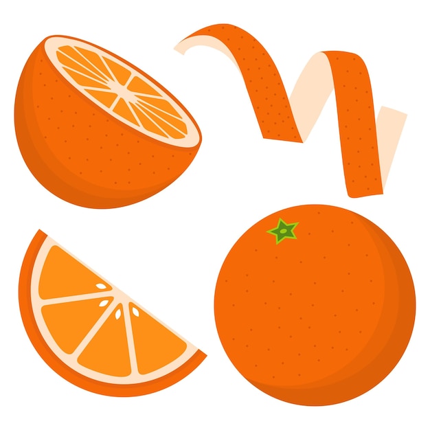 Oranje Fruit Schil Een Halve Sinaasappel Plak Kleurrijke Smakelijke En Sappige Vlakke Stijl Vectorillustratie