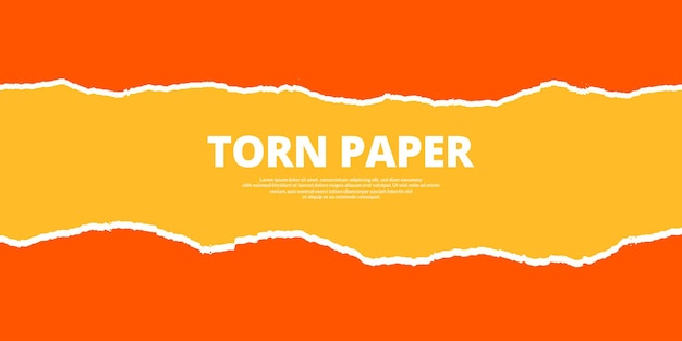 Oranje gescheurd papier effect bannerontwerp met gele achtergrond