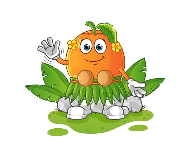 Oranje Hawaiiaans zwaaiend karakter. cartoon mascotte vector