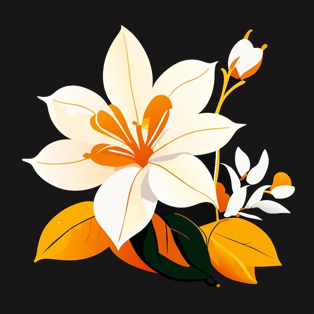 Oranje jasmijn bloem mooie cartoon stijl witte achtergrond