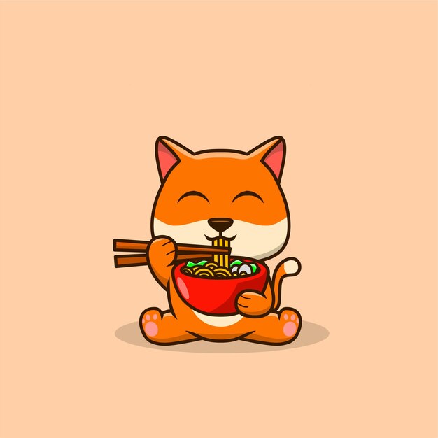 Oranje kat met noedels