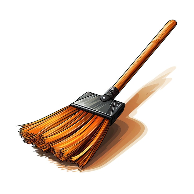 Oranje kleur Broom handgetekende vector witte achtergrond iso