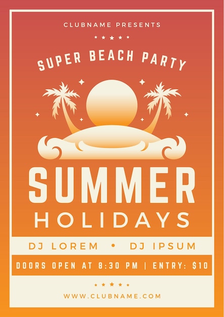 Oranje kleurovergang zomer beach party disco promo aankondiging poster sjabloon vectorillustratie