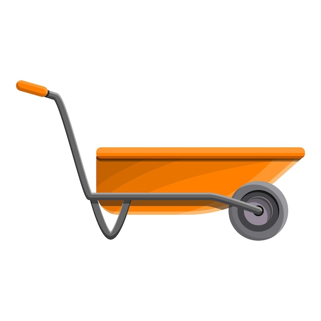 Oranje kruiwagen pictogram Cartoon van oranje kruiwagen vector pictogram voor webdesign geïsoleerd op een witte achtergrond
