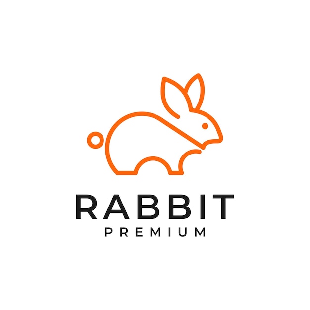 Oranje lijn kunst konijn illustratie logo op witte achtergrond