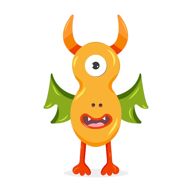 Oranje monster met groene vleugels Leuke stripfiguur Vectorillustratie voor kinderen