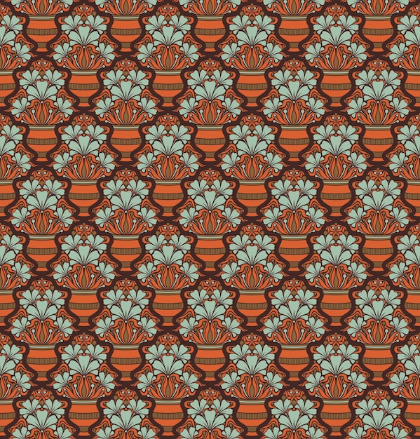 ORANJE NAADLOZE VECTOR ACHTERGROND IN ART NOUVEAU STIJL MET EEN BOEKET VAN MUNTBLOEMEN