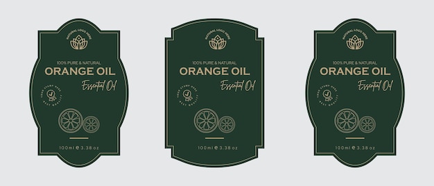 Oranje olie label ontwerp cosmetische producten label voor huidverzorging en schoonheid, kruideningrediënten