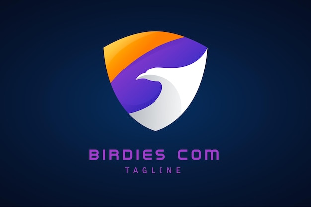 Oranje paars schild met wit vogelverloop logo corporate