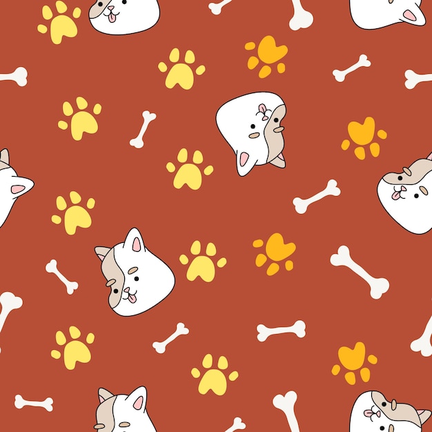 Oranje patroon met schattige grappige gelukkige honden Paw gele prints baby- en huisdierentextuur voor kinderen