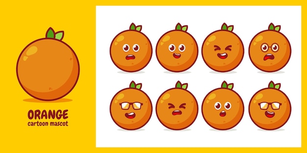 Oranje. Schattig fruit vector tekenset geïsoleerd op wit